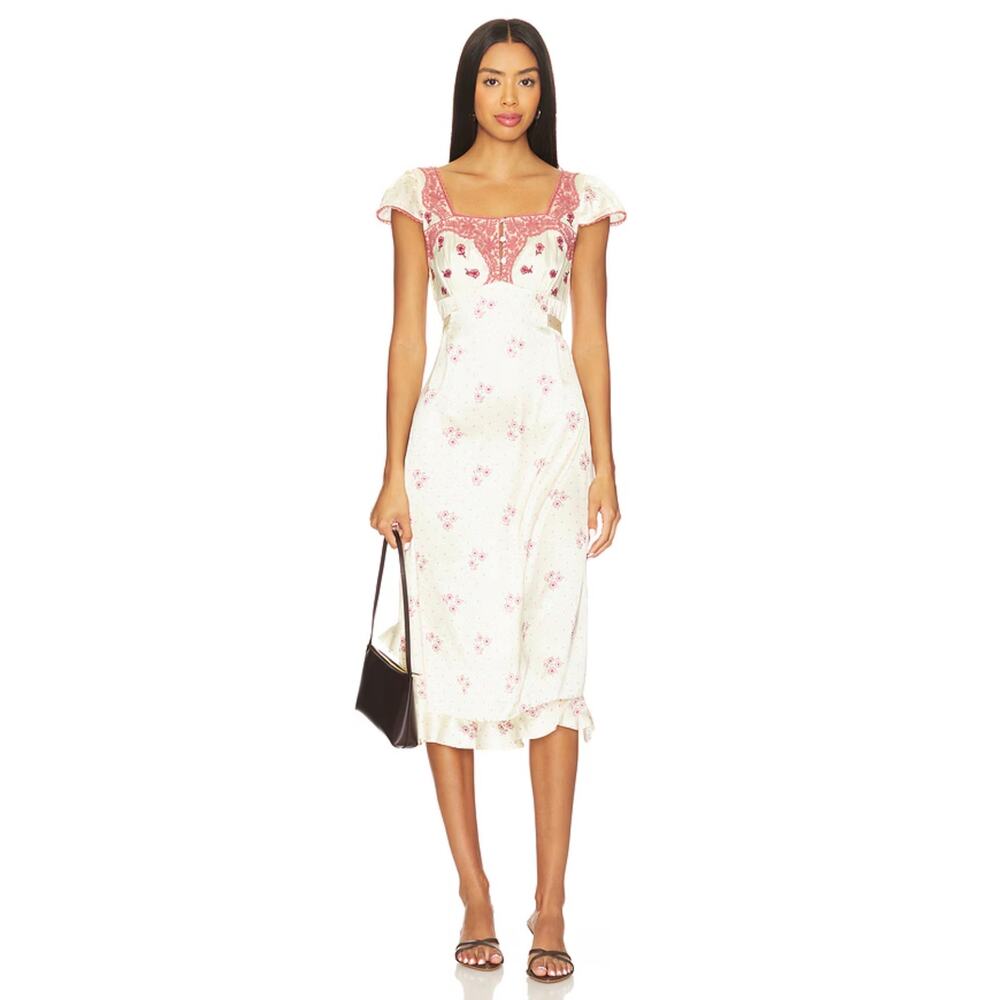 NWT REVOLVE Free People Haven Midi Dress in Swan Combo, Large